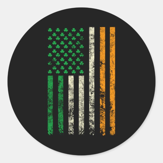Sticker Rond American Ireland Flag Shamrock Irish Patricks Day  (Devant)