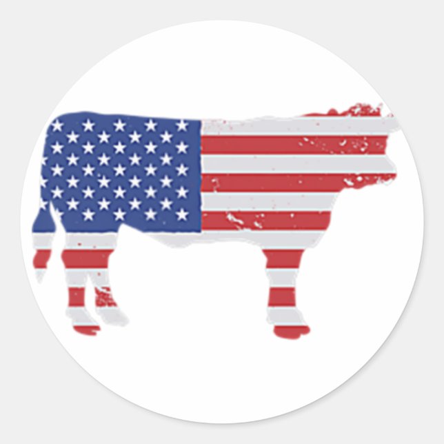 Sticker Rond American Meat USA Drapeau BBQ Beef Fier Boucher Co (Devant)