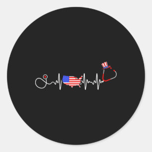 Sticker Rond American Nurse 4 juillet Usa Drapeau Carte Patriot