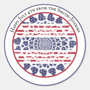 Sticker Rond American Psychedelic Patriotic Hearts Tie Dye