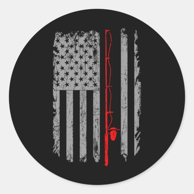 Sticker Rond American US Flag Fishing Rod Fishing Angler (Devant)