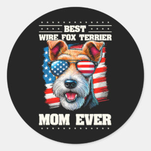 Sticker Rond American Usa Flag Wire Fox Terrier 4 juillet Pat