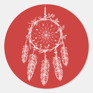 Sticker Rond Amérindien Catcher de rêve Red Tribal