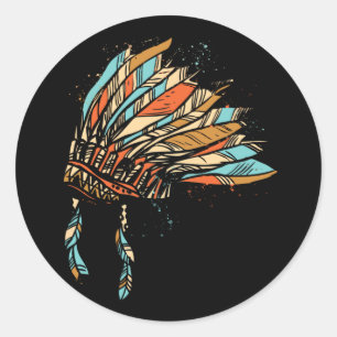 Sticker Rond Amérindien Costume de coiffure bijoux