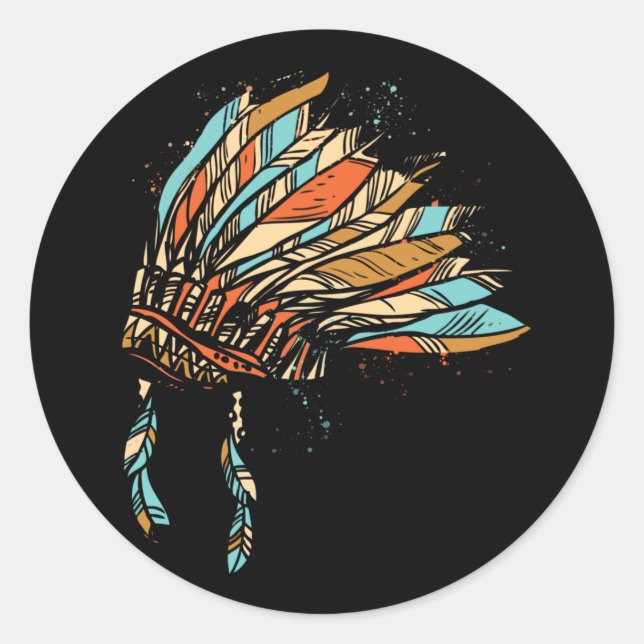 Sticker Rond Amérindien Costume de coiffure bijoux (Devant)