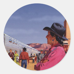 Sticker Rond Amérindien vintage dans une gare