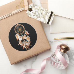 Sticker Rond Amérindiens Dreamcatcher Art Plumes magiques