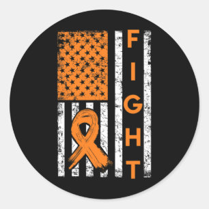 Sticker Rond Amérique Drapeau Orange Ribbon Leucémie