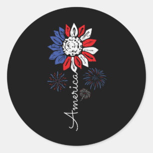 Sticker Rond Amérique tournesol 4 juillet fête de l'indépendanc