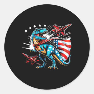 Sticker Rond Amerisaurus T-rex Patriotic Boys 4 juillet