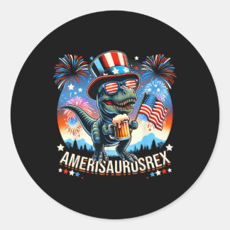 Sticker Rond Amerisaurusrex Drapeau américain mignon Dinosaur T