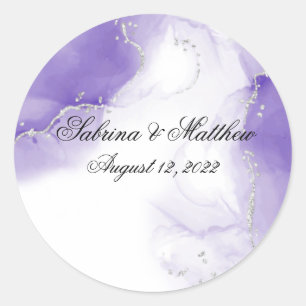 Sticker Rond Amethyst Purple Script Argent