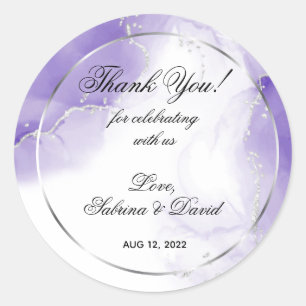 Sticker Rond Amethyst Purple Script Silver Personnalisé