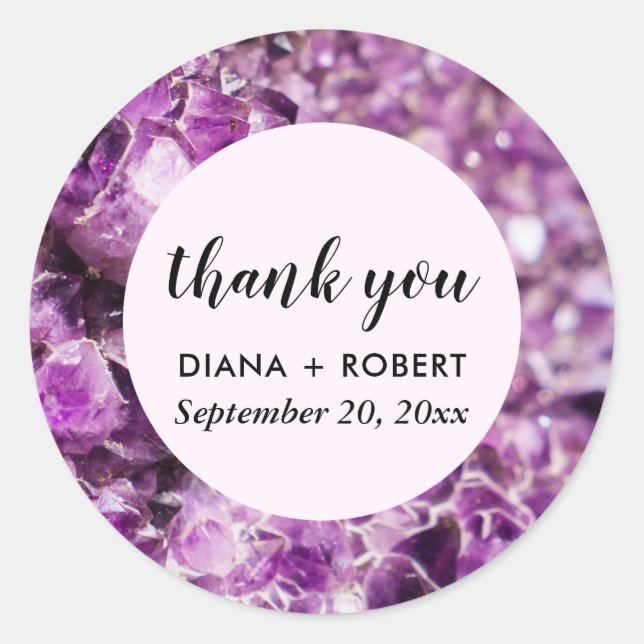Sticker Rond Améthyste Cristal Purple Nature Mariage Merci (Devant)