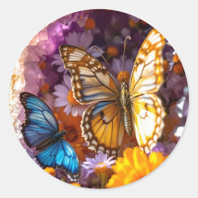 Sticker Rond Améthyste Crystals Papillon du jardin (Devant)