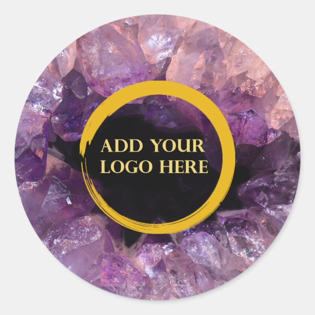 Sticker Rond Améthyste violet ajouter son propre logo professio (Devant)