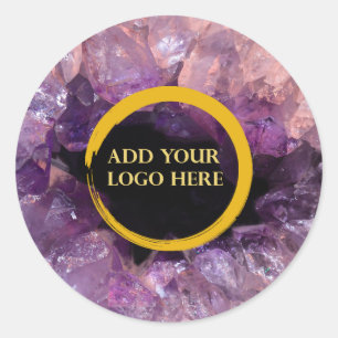 Sticker Rond Améthyste violet ajouter son propre logo professio