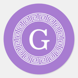 Sticker Rond Améthyste Wht Cadre Rnd Clé Grecque Monogramme Ini