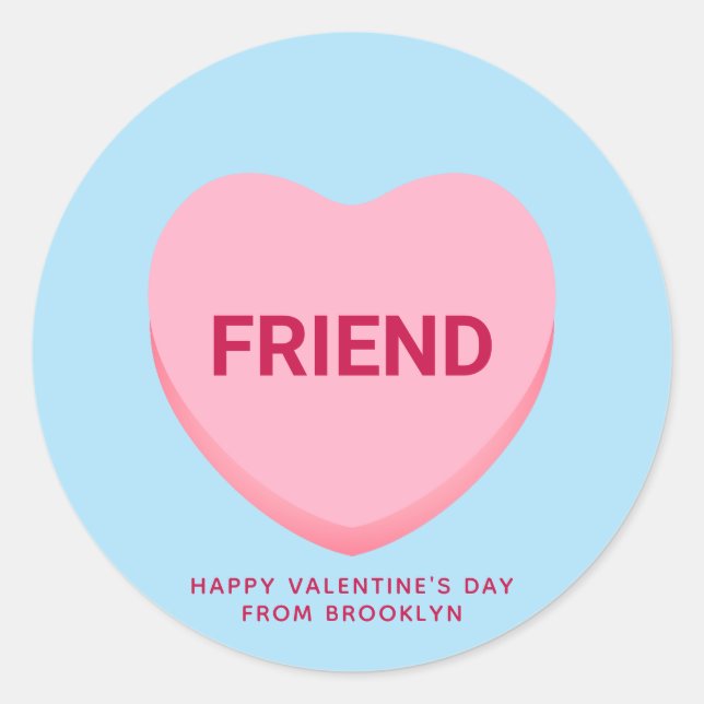 Sticker Rond Ami conversation bleu rose coeur Valentine's (Devant)