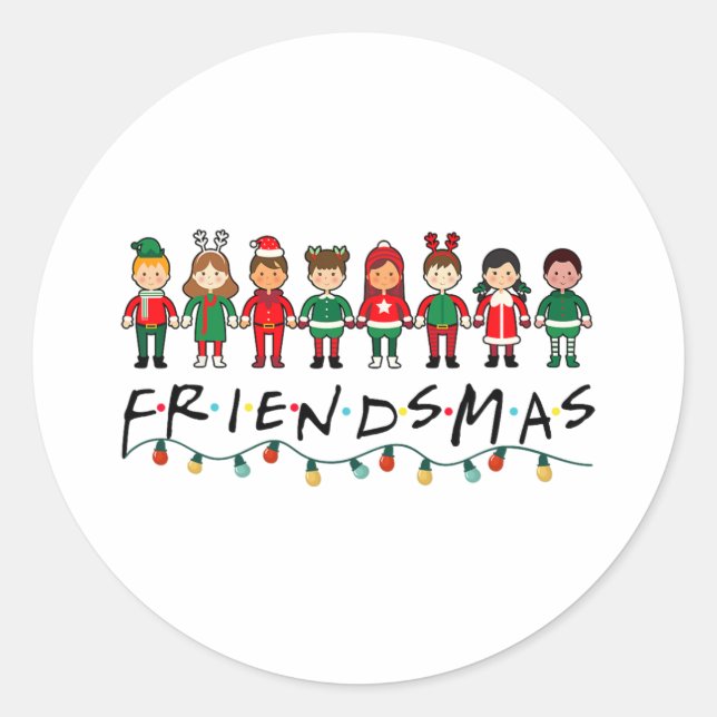 Sticker Rond Ami Squad Funny Xmas Famille Lumière Correspondanc (Devant)
