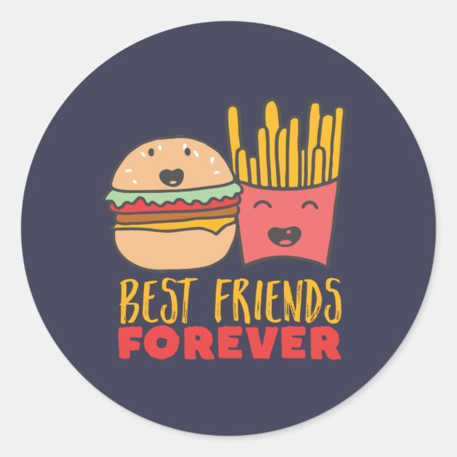 Sticker Rond Amitié Burger et Fries Meilleurs amis pour toujour (Devant)