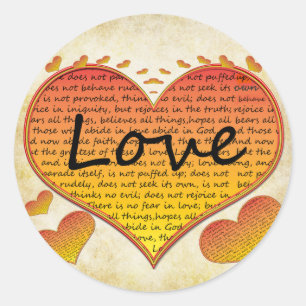 Sticker Rond Amour 1 Corinthiens 13 Coeurs