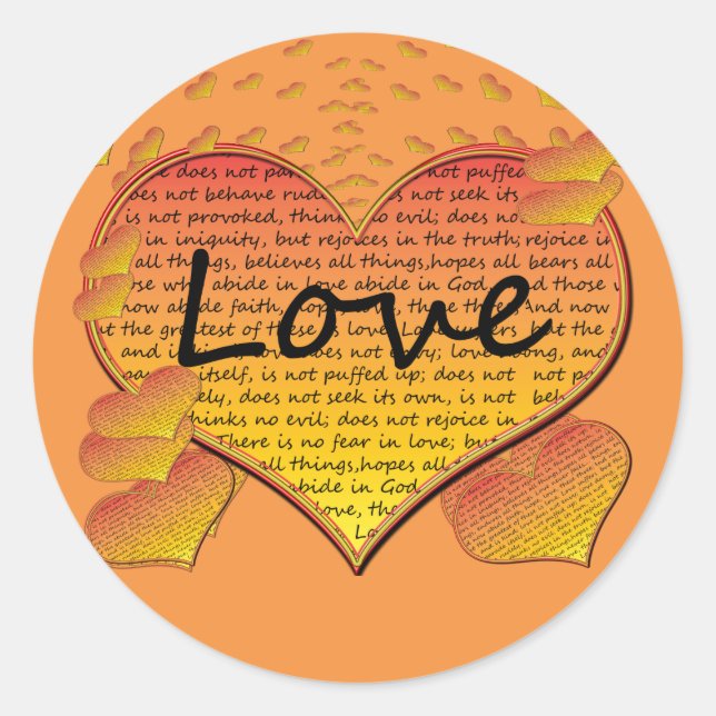 Sticker Rond Amour 1 Corinthiens 13 Coeurs (Devant)