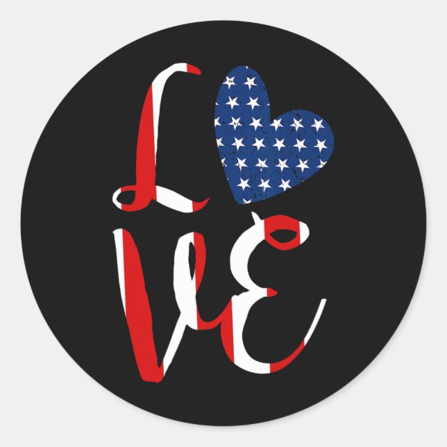 Sticker Rond Amour 4 juillet Fête de l'Indépendance Rouge Blanc (Devant)