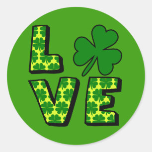 Sticker Rond AMOUR avec Shamrocks verts et Jaune