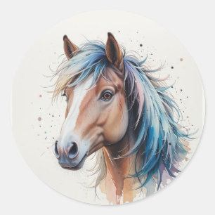 Sticker Rond Amour Beau Cheval Shetland Animal Art
