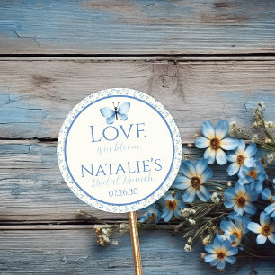 Sticker Rond Amour Bleu Poussiéreux Fleurs en Fleur Semaine de 
