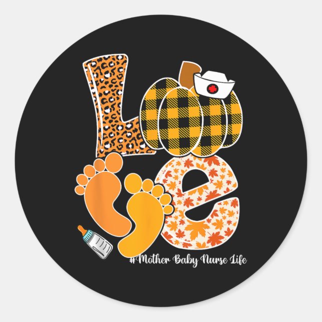 Sticker Rond AMOUR Citrouille Empreinte Mère Bébé Halloween Rét (Devant)