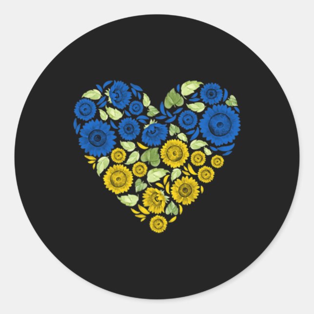 Sticker Rond Amour Coeur Ukraine tournesol Ukraine Paix pour vo (Devant)