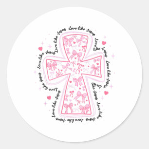 Sticker Rond Amour Comme Jésus Coquette Croix de Coeur Christia