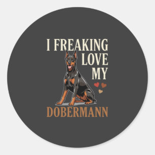 Sticker Rond Amour de Dobermann Amateur de Chien