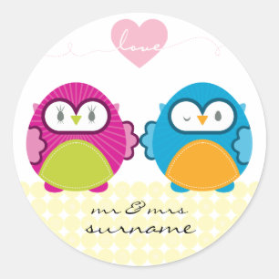Sticker Rond AMOUR DE HIBOU : : fille intelligente + garçon