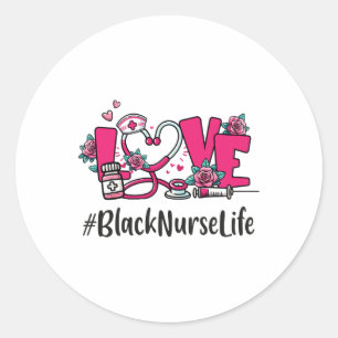 Sticker Rond Amour de infirmière noire Saint Valentin Mignon Cœ