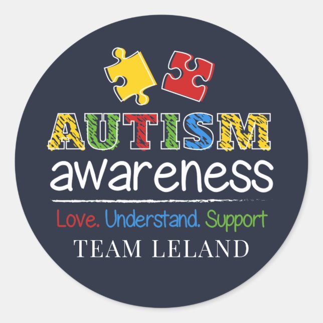 Sticker Rond Amour de Sensibilisation sur l'autisme personnalis (Devant)
