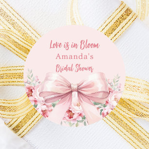 Sticker Rond Amour en fleurs de bal en satin rose pour Baby Sho