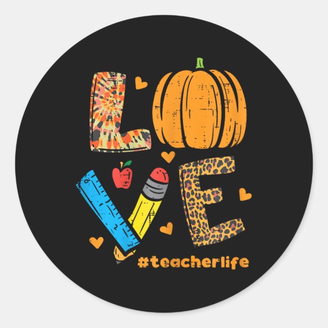 Sticker Rond Amour Enseignant Citrouille Leopard Automne Automn (Devant)