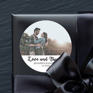 Sticker Rond Amour et Merci Couple Photo Chic Mariage