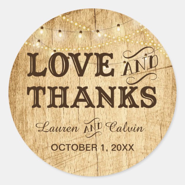 Sticker Rond Amour et Merci mariage campagnard faveur autocolla (Devant)