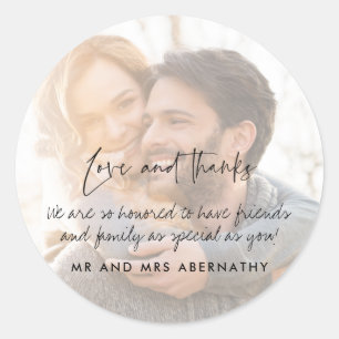 Sticker Rond Amour et Merci Mariage Photo Favoriser
