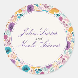 Sticker Rond Amour Fleurissant Fleurs Romantiques Rose Violet M