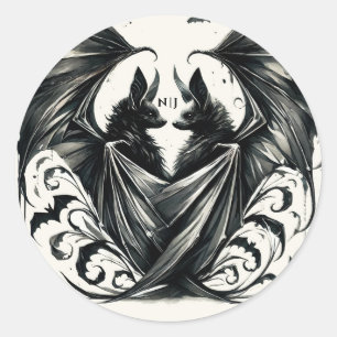 Sticker Rond Amour gothique noir crème argent Chauves-souris Ma