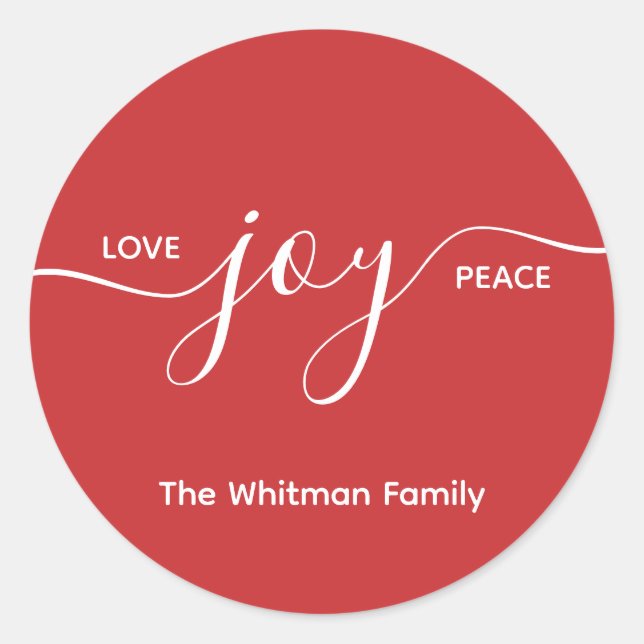 Sticker Rond Amour Joie Paix Noël Rouge (Devant)