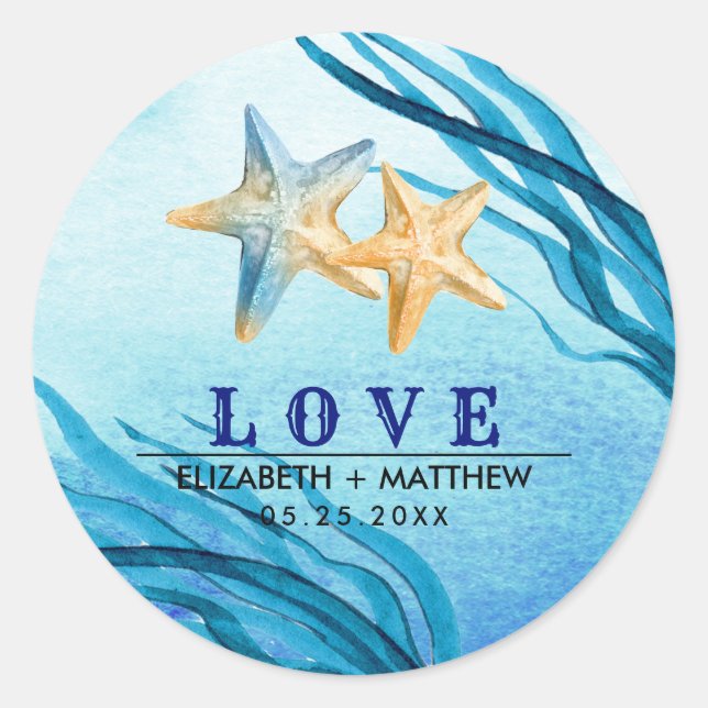 Sticker Rond Amour. Mariage personnalisé de poisson-étoiles de  (Devant)