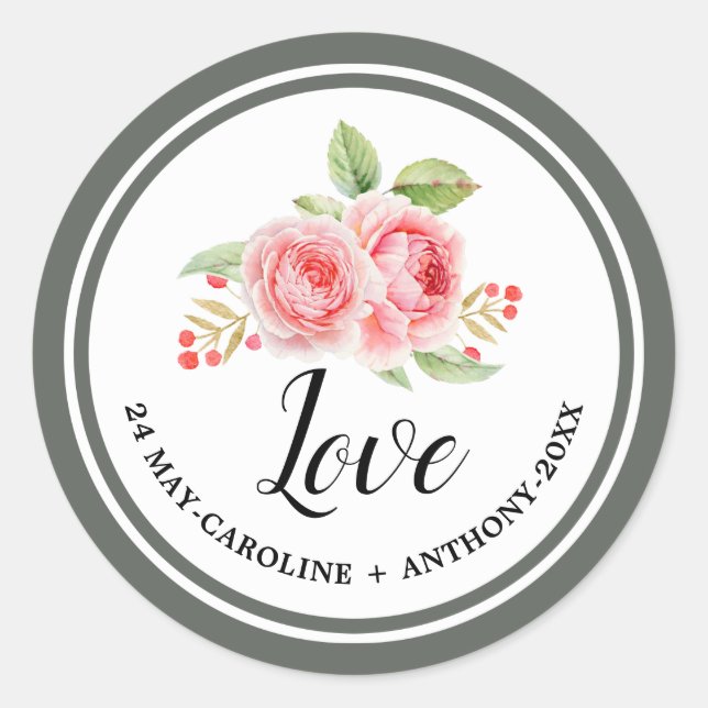 Sticker Rond Amour. Mariage Rose aquarelle (Devant)