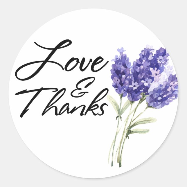 Sticker Rond Amour & Merci, Aquarelle Lavande Fleurs (Devant)
