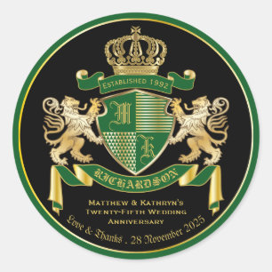 Sticker Rond Amour & Merci Manteau d'armoiries Green Gold Lion 